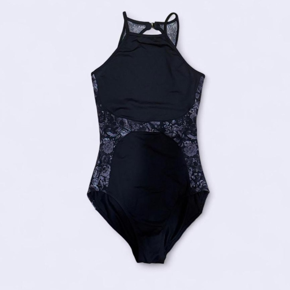Black Floral Halter Leotard